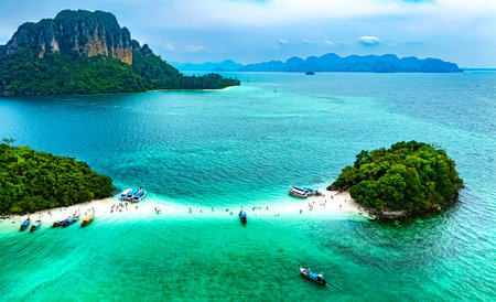 Aerial view of Thap Island near Krabi, Thailandの写真素材