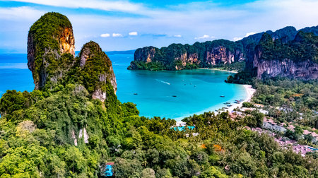 Aerial view of Railay near Krabi, Thailandの写真素材