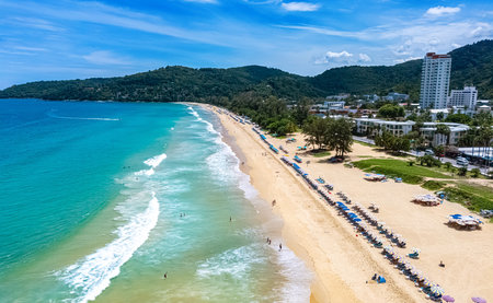 Aerial view of Karon Beach near Patong on Phuket Island, Thailand.の写真素材