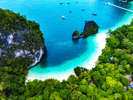 Aerial view of Hong Island near Krabi, Thailandの写真素材