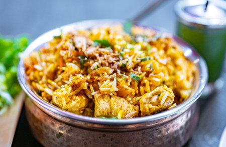 Chicken biryani served in indian restaurant.の写真素材