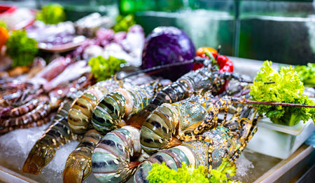 Lobsters sold at Bangla Night Market in Patong, Phuket, Thailand.の写真素材