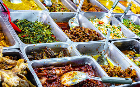 Street food sold at Jalan Alor market in Bukit Bintang district in Kuala Lumpur, Malaysiaの写真素材