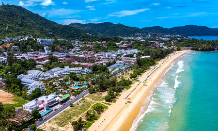 Aerial view of Karon Beach near Patong on Phuket Island, Thailand.の写真素材