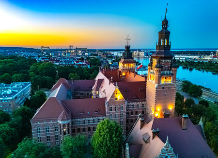 View of Chrobry Embankment in Szczecin in West Pomeranian Voivodeship in northwestern Poland