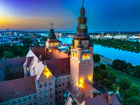View of Chrobry Embankment in Szczecin in West Pomeranian Voivodeship in northwestern Polandの写真素材