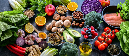 Foods representing anti-inflammatory diet.の写真素材