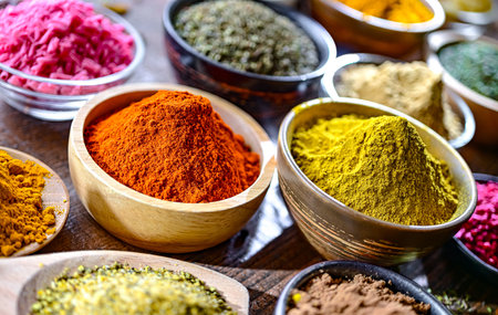 Composition with assortment of spices and herbs.の写真素材