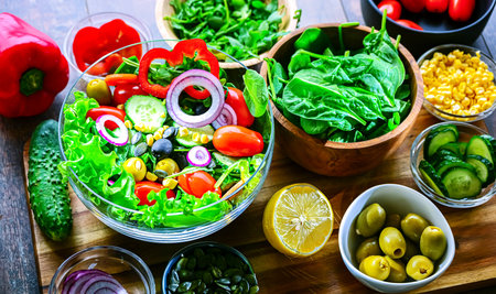 Composition with a vegetable salad bowl. Balanced diet.の写真素材