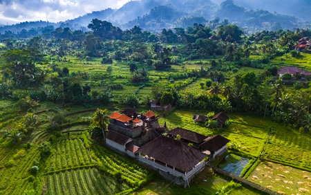 Agricultural landscape of Sidemen, in Karangasem Regency, Bali, Indonesiaの写真素材