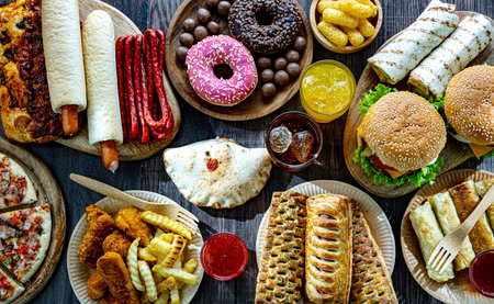 Foods enhancing the risk of cancer. Junk food.の写真素材