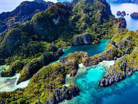 Big Lagoon and Small Lagoon at Miniloc Island near El Nido, Palawan, Philippines.