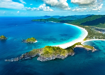 Aerial view of Nacpan Beach near El Nido, Palawan, Philippines.の写真素材