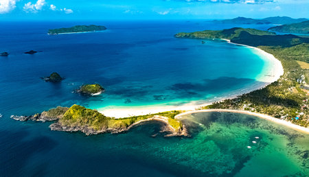 Aerial view of Nacpan Beach near El Nido, Palawan, Philippines.の写真素材