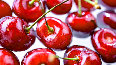 Composition with fresh ripe sweet cherries.の写真素材