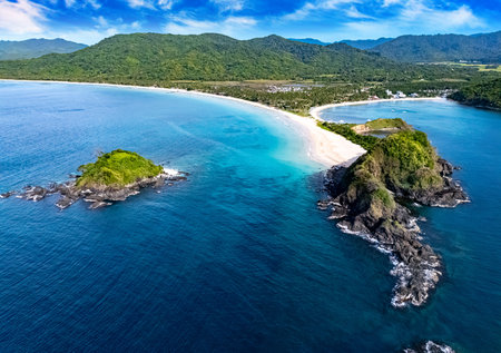 Aerial view of Nacpan Beach near El Nido, Palawan, Philippines.の写真素材