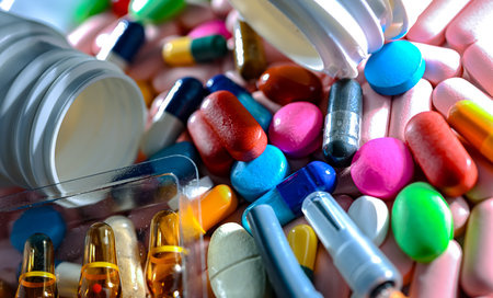 Composition with a variety of pharmaceutical pills.の写真素材