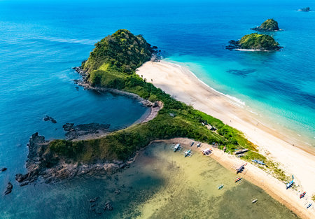 Aerial view of Twin Beach near El Nido, Palawan, Philippines.の写真素材
