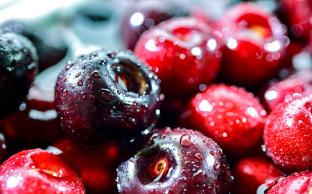 Composition with fresh ripe sweet cherries.の写真素材