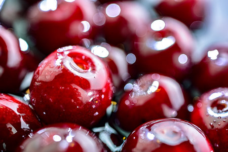 Composition with fresh ripe sour cherries.の写真素材
