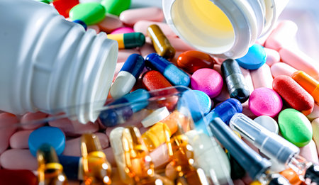 Composition with a variety of pharmaceutical pills.の写真素材