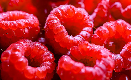 Composition with fresh ripe raspberries.の写真素材