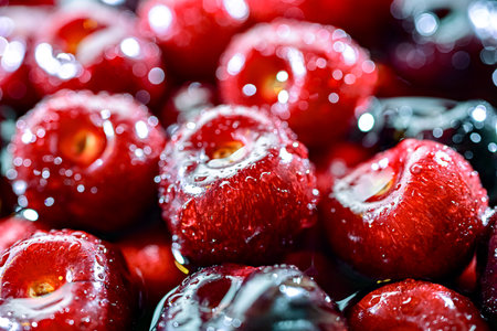 Composition with fresh ripe sweet cherries.の写真素材