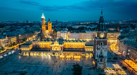 The Main Market Square of the Old Town of Krakow, Poland. UNESCO World Heritage Siteの写真素材