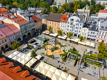 View of Bielsko Biala old town in Silesian Voivodeship, Poland.の写真素材