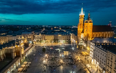 The Main Market Square of the Old Town of Krakow, Poland. UNESCO World Heritage Siteの写真素材