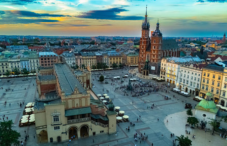 The Main Market Square of the Old Town of Krakow, Poland. UNESCO World Heritage Siteの写真素材