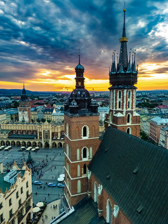 The Main Market Square of the Old Town of Krakow, Poland. UNESCO World Heritage Siteの写真素材