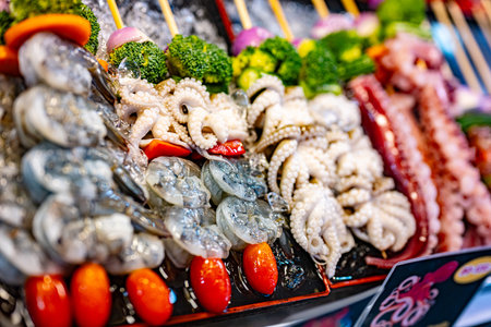 Street food sold at Ao Nang Landmark Night Market, Thailand.の写真素材