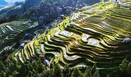 Aerial view of Jiabang Rice Terraces in the Congjiang County, Guizhou province, China