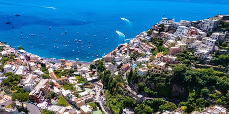 City of Positano on Amalfi coast in the province of Salerno, Campania, Italy. UNESCO World Heritage Site