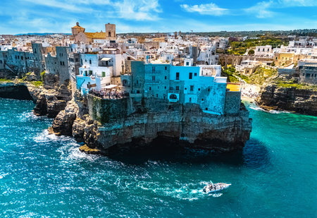 View of Polignano a Mare, a town in the Metropolitan City of Bari, Apulia, Italy, located on the Adriatic Sea