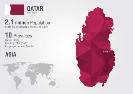 Qatar world map with a pixel diamond texture. World geography.のイラスト素材