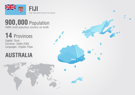 Fiji world map with a pixel diamond texture. World geography.のイラスト素材