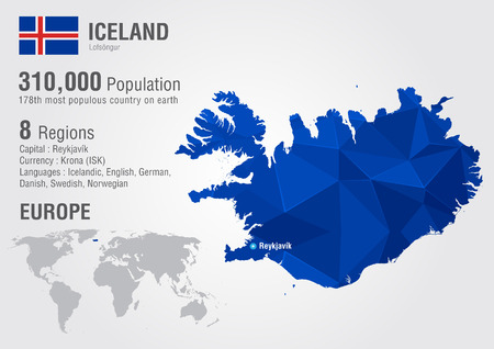 Iceland island world map with a pixel diamond texture. World geography.のイラスト素材