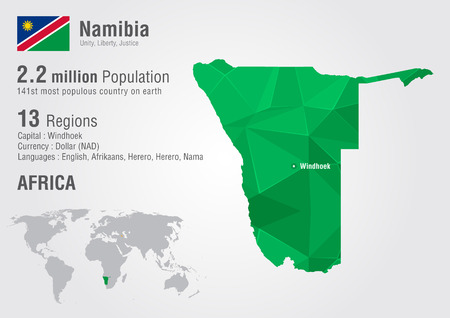 Namibia world map with a pixel diamond texture. World geography.のイラスト素材
