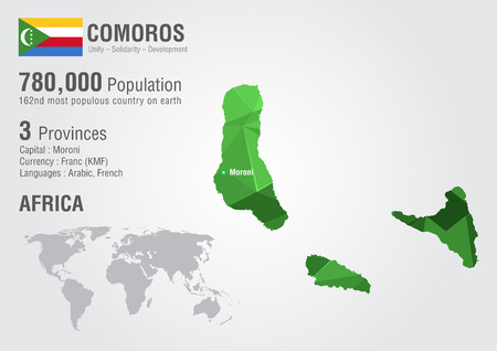 Comoros world map with a pixel diamond texture. World geography.のイラスト素材