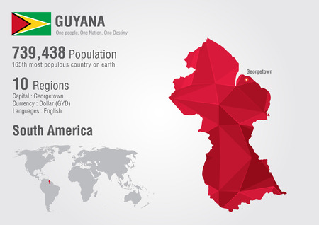 Guyana world map polygon with a diamond pattern. World geography population.のイラスト素材