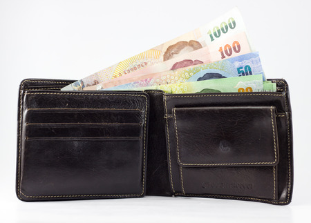 black wallet with thai money
