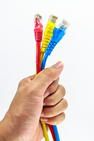lan cable on handの写真素材