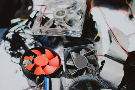Heatsink and fan of central processing or the CPU cooler pc system unit. Cooling is required to remove the waste heat produced by computer components.の写真素材