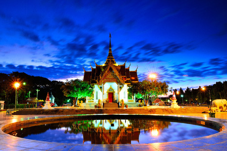 Shrine of the City Pillar against blue sky at Ubon Ratchathaniの写真素材