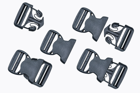 Set of plastic buckle or fastex buckles isolated on white background.の写真素材