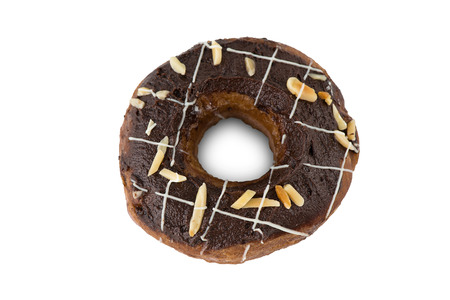 A chocolate donut isolated on white backgroundの写真素材