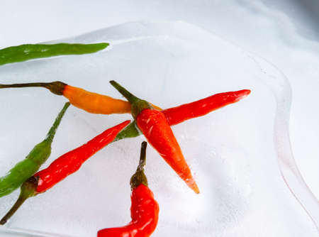 The chilli was frozen in a large chunk of brilliant ice. Prepare a delicious dinnerの写真素材