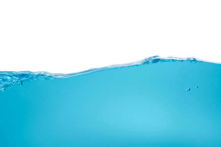 Water waves create bubbles floating in the water and splash in the clear blue water. soap bubbles in blue liquidの写真素材